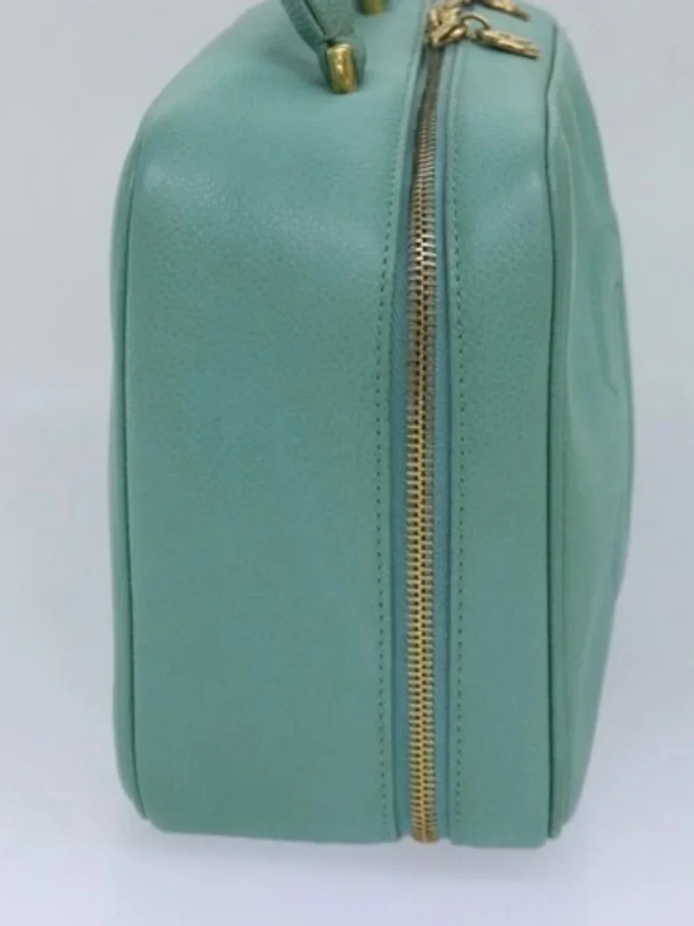 CHANEL Vanity COCO Mark Hand Bag Calf Skin Emerald Green CC Auth yk13974AV